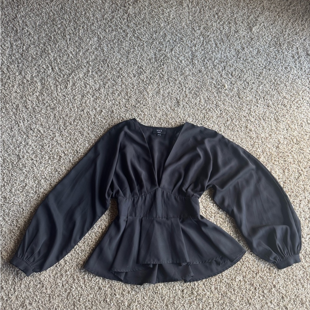 Vici Black Blouse with Peplum Hem